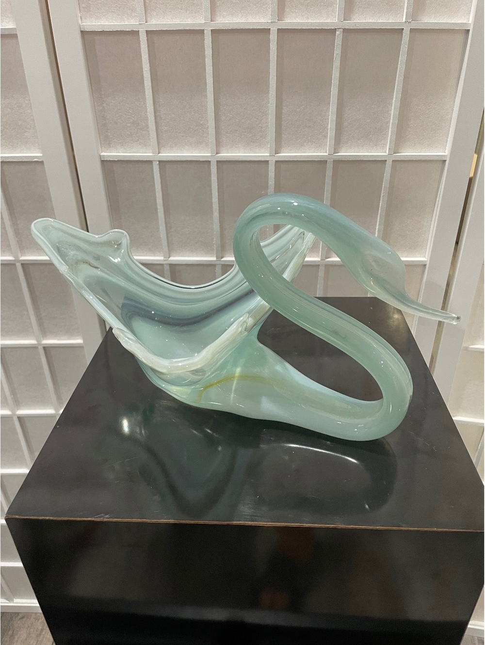 Vintage Murano Art Glass Swan Figurine in Swirled Aqua and White